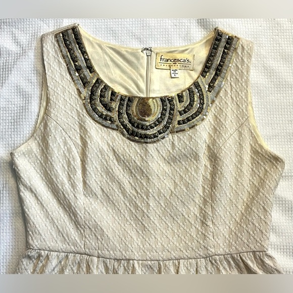 Francesca’s Collections Embellished Polyester Blend Cream Mini Dress Large NWT - Picture 2 of 16